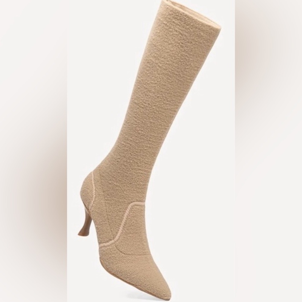 NWOB Cozy Island Knit Sock Boots Camel Pointed Toe Stiletto Heel Size 8 - Picture 2 of 14
